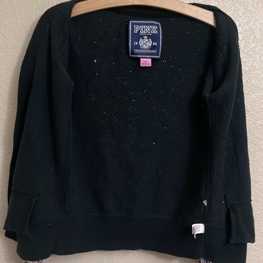 Victoria’s Secret PINK Black Cardigan Sequin Bling Button Up - Small - Picture 3 of 5